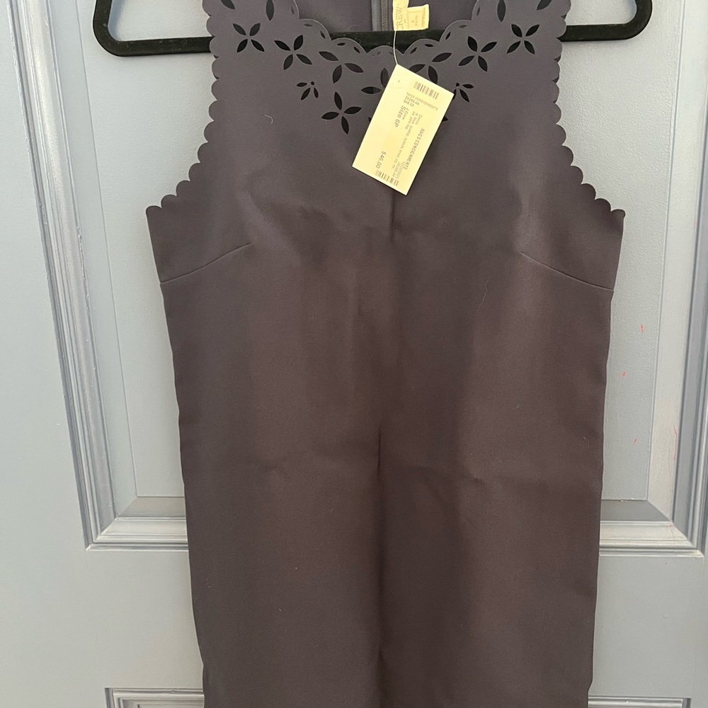 J. Crew Sleeveless Dress with Scalloped Floral Cutouts Navy